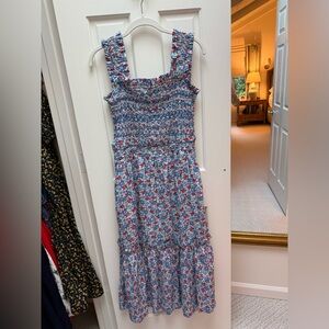 Sea Blue Pink Sleeveless Square Neck Sundress